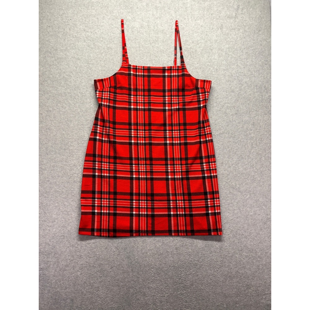 Jolie & Joy Red Plaid Mini Dress Sleeveless Square Neck 3X X3G4002C